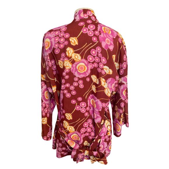 Vintage 70s Bouncing Bertha's Banana Blanket Red Flower Short Kimono Size Medium - Picture 3 of 6